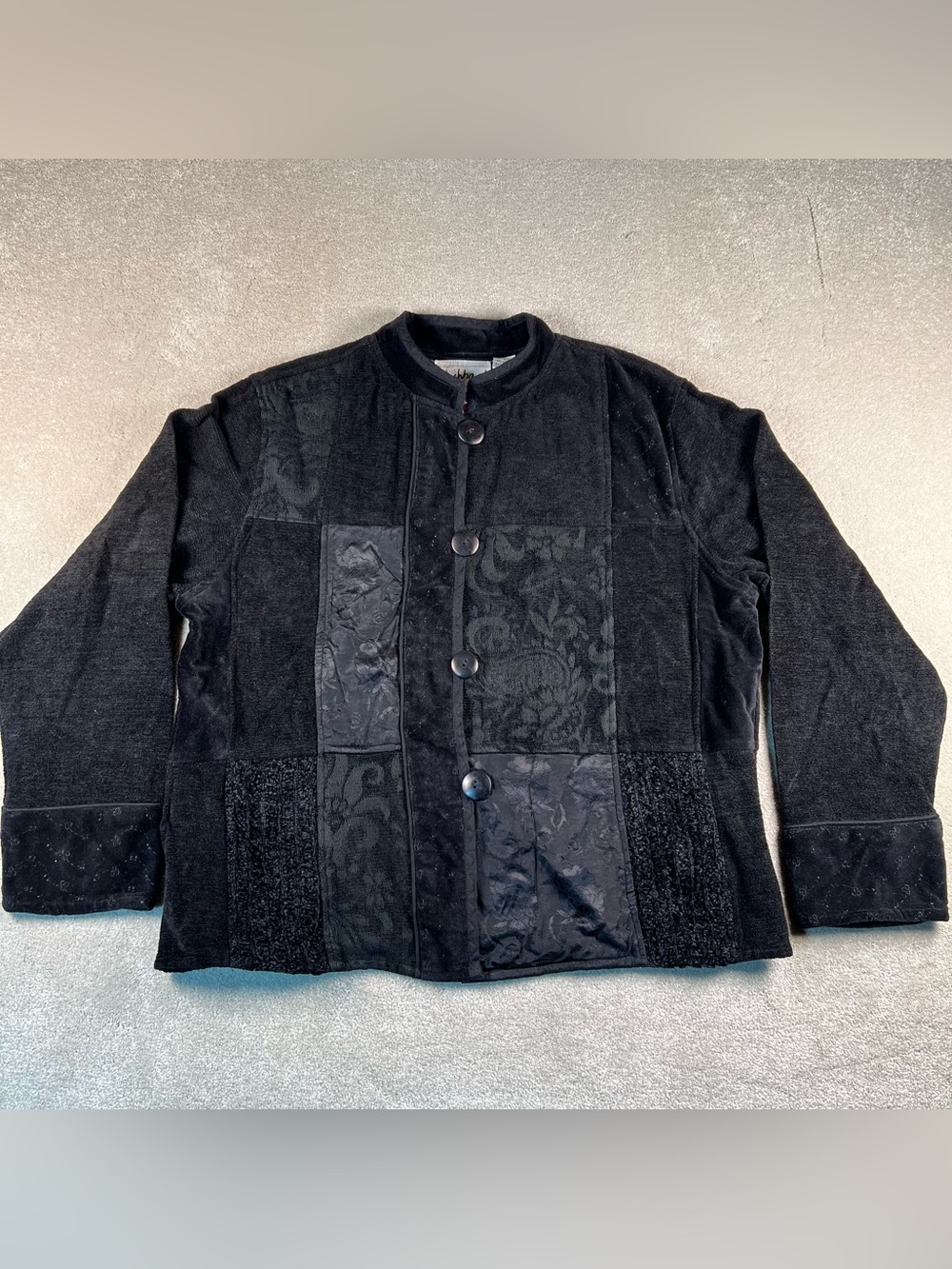 Flashback Jacket Vintage NWT Mixed Texture Tapestry Black Button Front Women's L